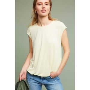 Anthropologie Eri + Ali Bubbled Shell Modal Chartreuse Yellow Cinched Tee Top M